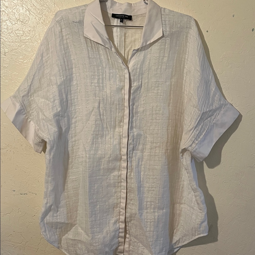 Lafayette 148 button down Ivory Textured Blouse